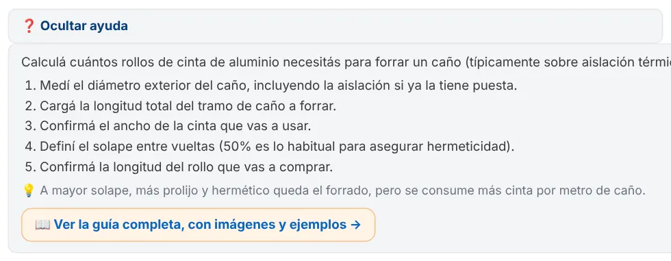 Ayuda corta desplegada