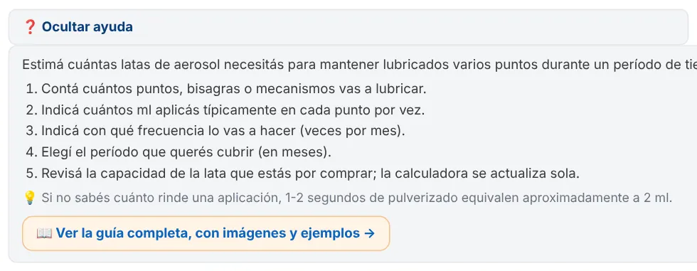 Ayuda corta desplegada