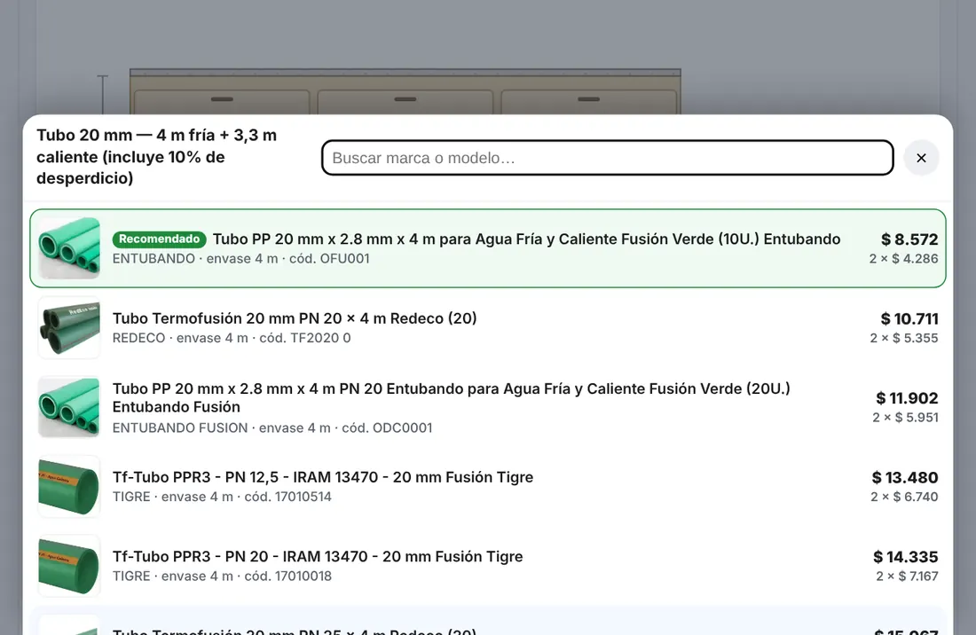 Selector de productos