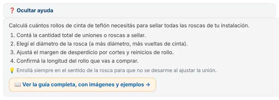 Ayuda corta desplegada