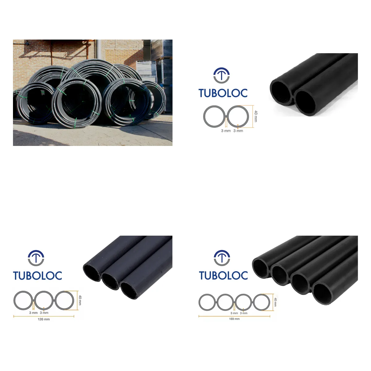 Productos de la línea Tripipe (Caños y Accesorios): Monotubo PEAD Tripipe, Bitubo PEAD Tripipe, Tritubo PEAD Tripipe, Cuatritubo PEAD Tripipe